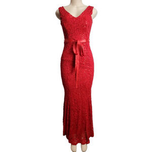 F E Forever women's red lace sequin long dress size S